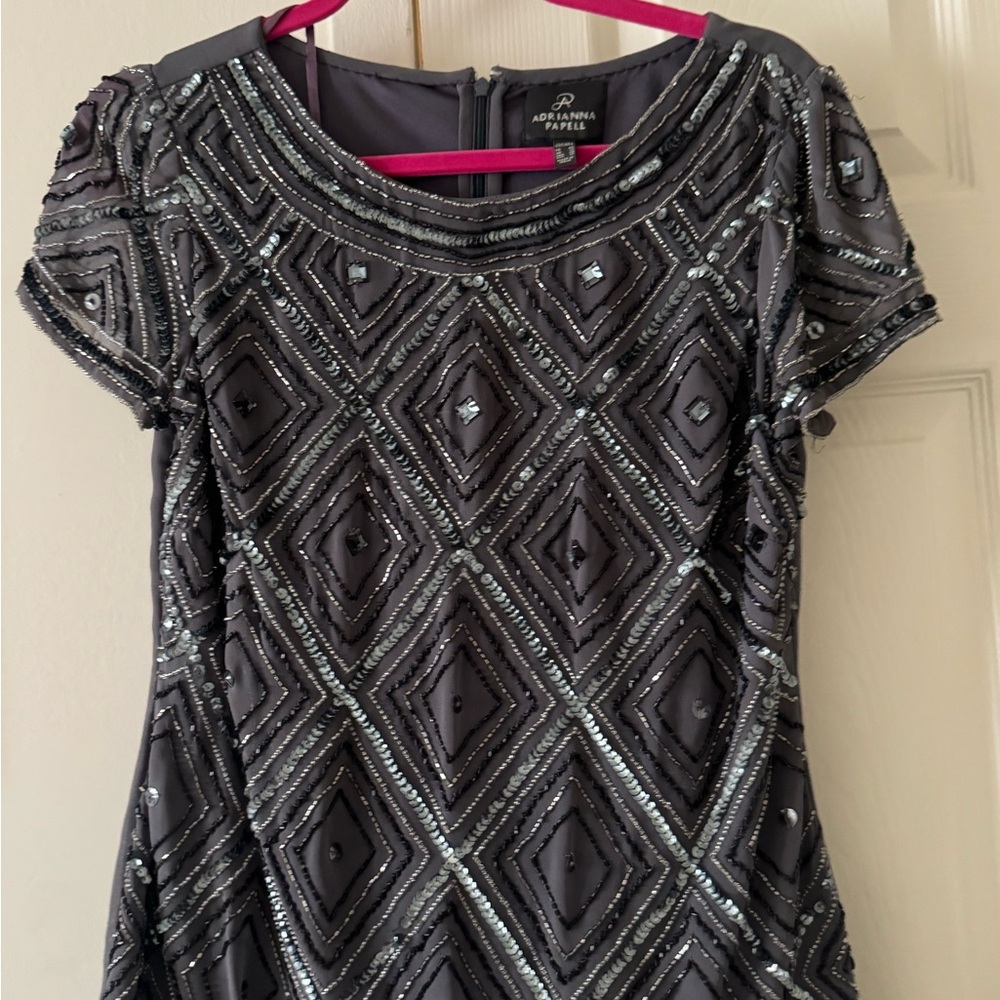 Adrianna Papell Charcoal Beaded Top
